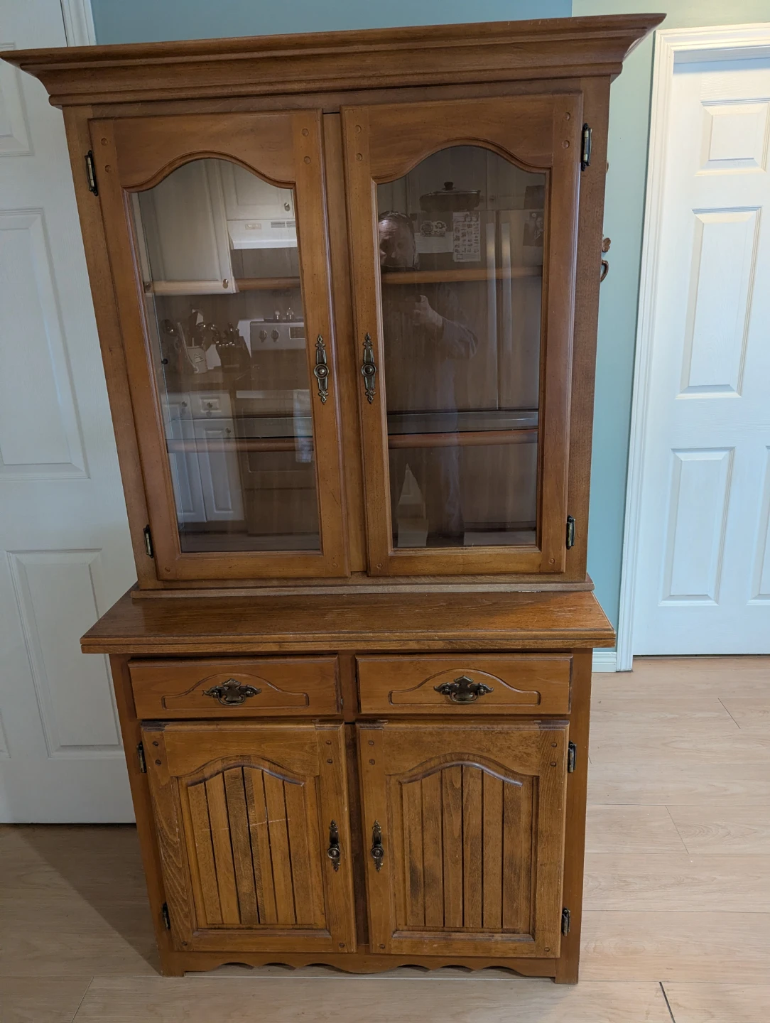 Wooden Hutch with Glass Doors and Drawers - photo 2