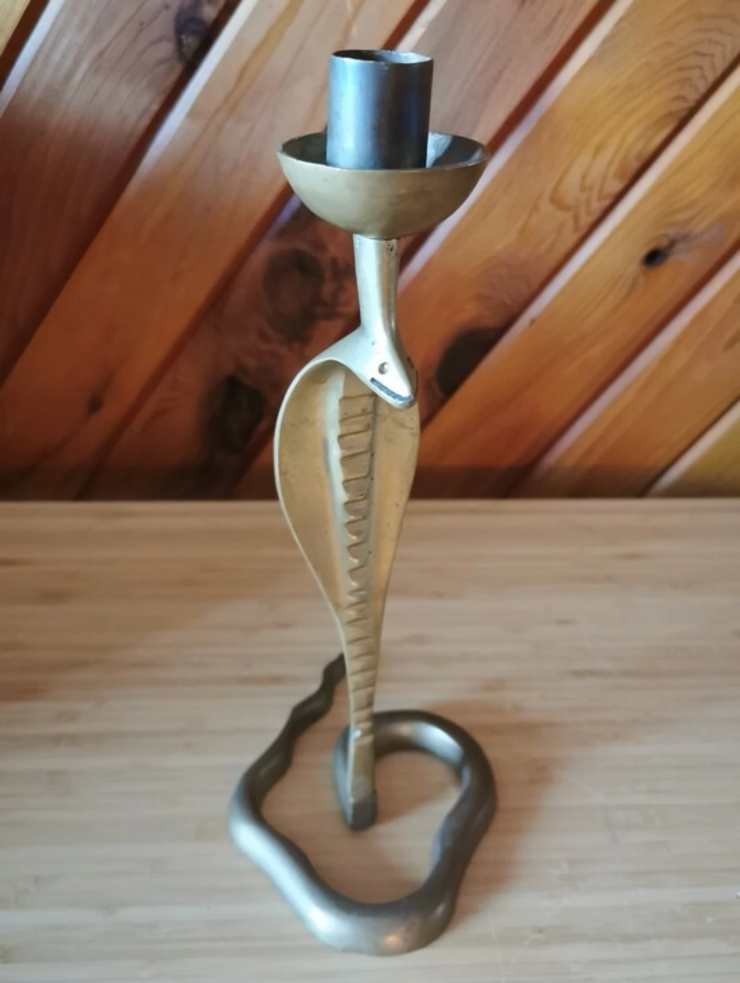 Vintage Solid Brass Cobra Candlestick Hollywood Regency Decor - photo 2