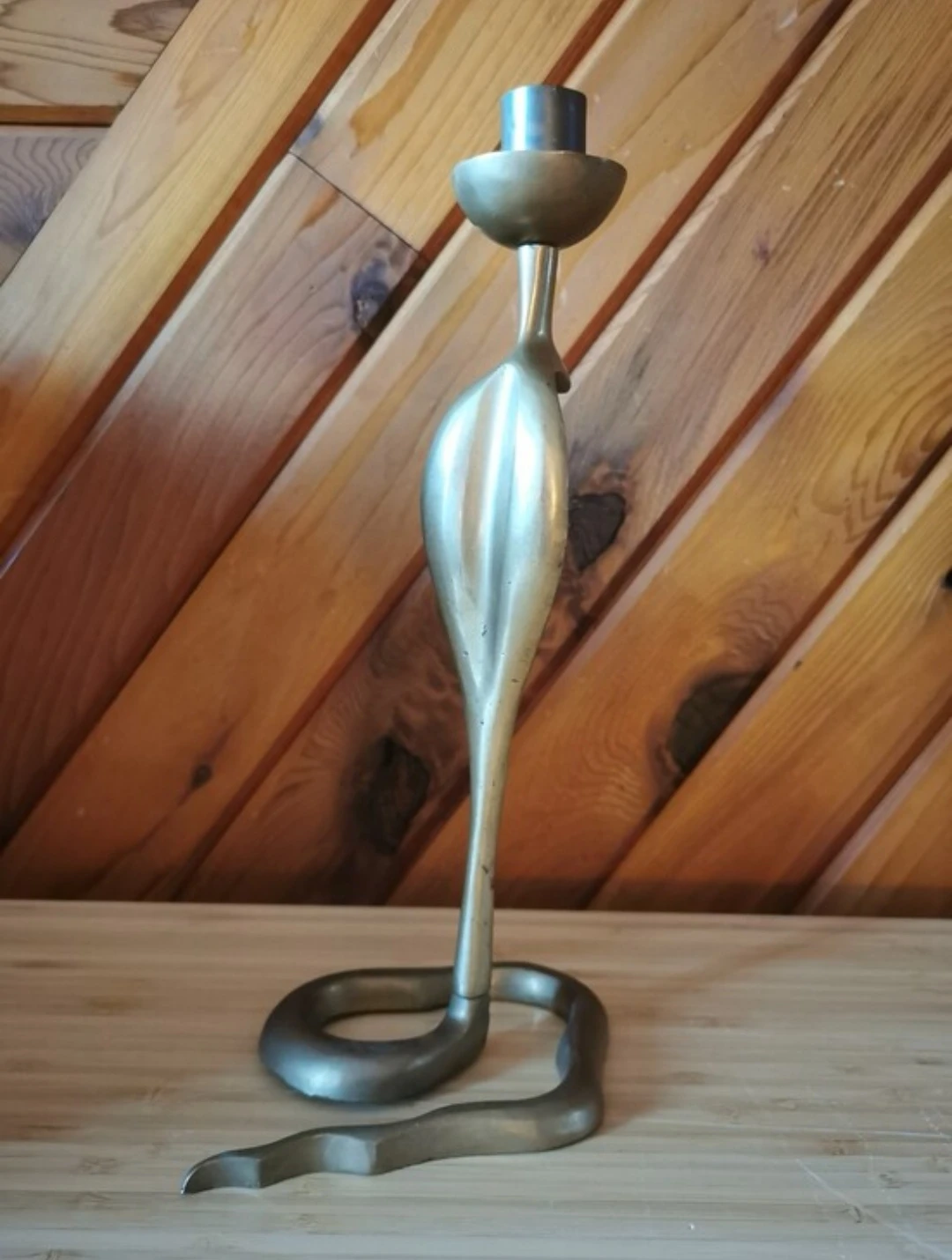 Vintage Solid Brass Cobra Candlestick Hollywood Regency Decor - photo 4