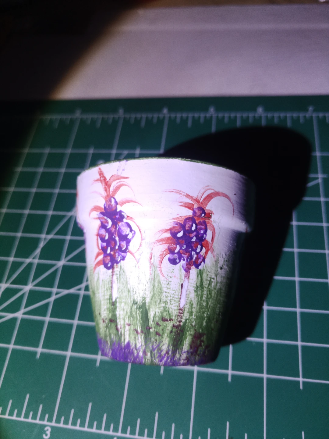 Hand-Painted Small Terracotta Pot with Grapes
