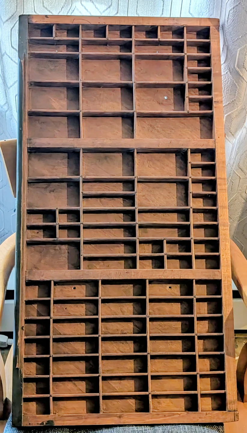 Vintage Wooden Printers Tray - 32"L  X 16.5"W X 1"D