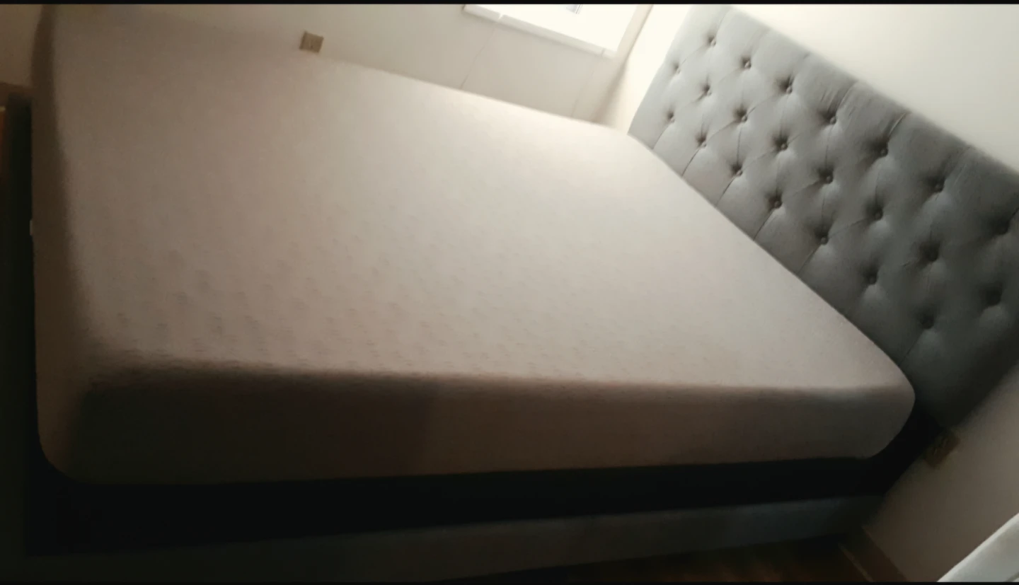 Grey Upholstered Queen Bed Frame with Tufted Headboard