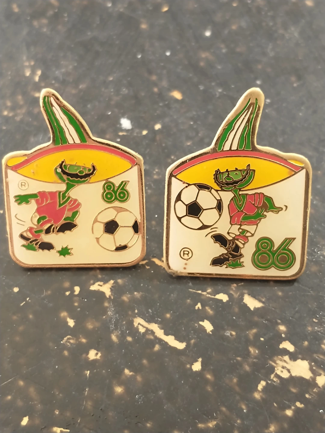 Authentic Mexico 1986 World Cup Soccer Pin Pair, Dated 1984