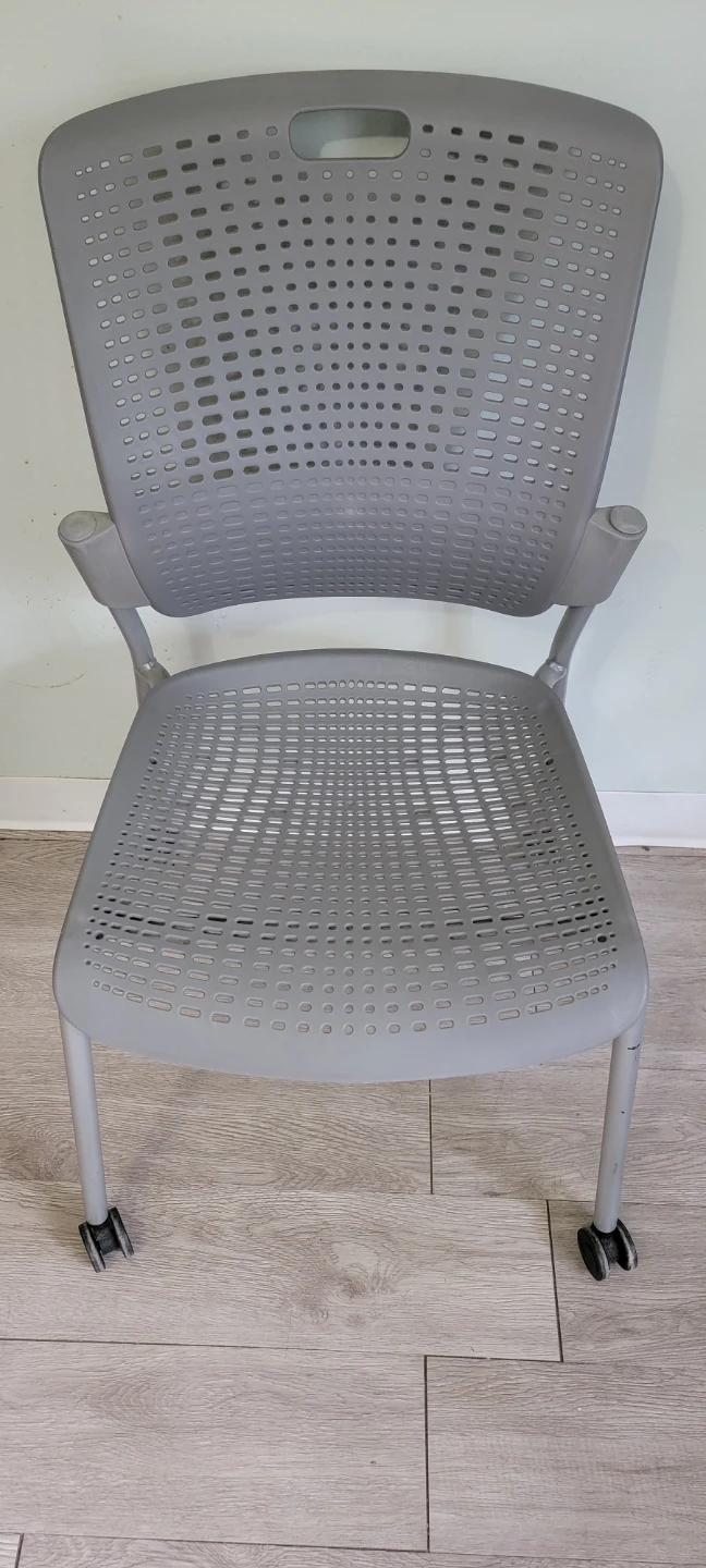 Gray Humanscale Perforated Stacking Chair with Wheels