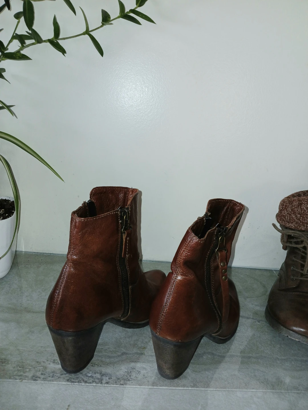 Brown Faux Leather Lace-Up Boots with Knit Cuff - photo 3