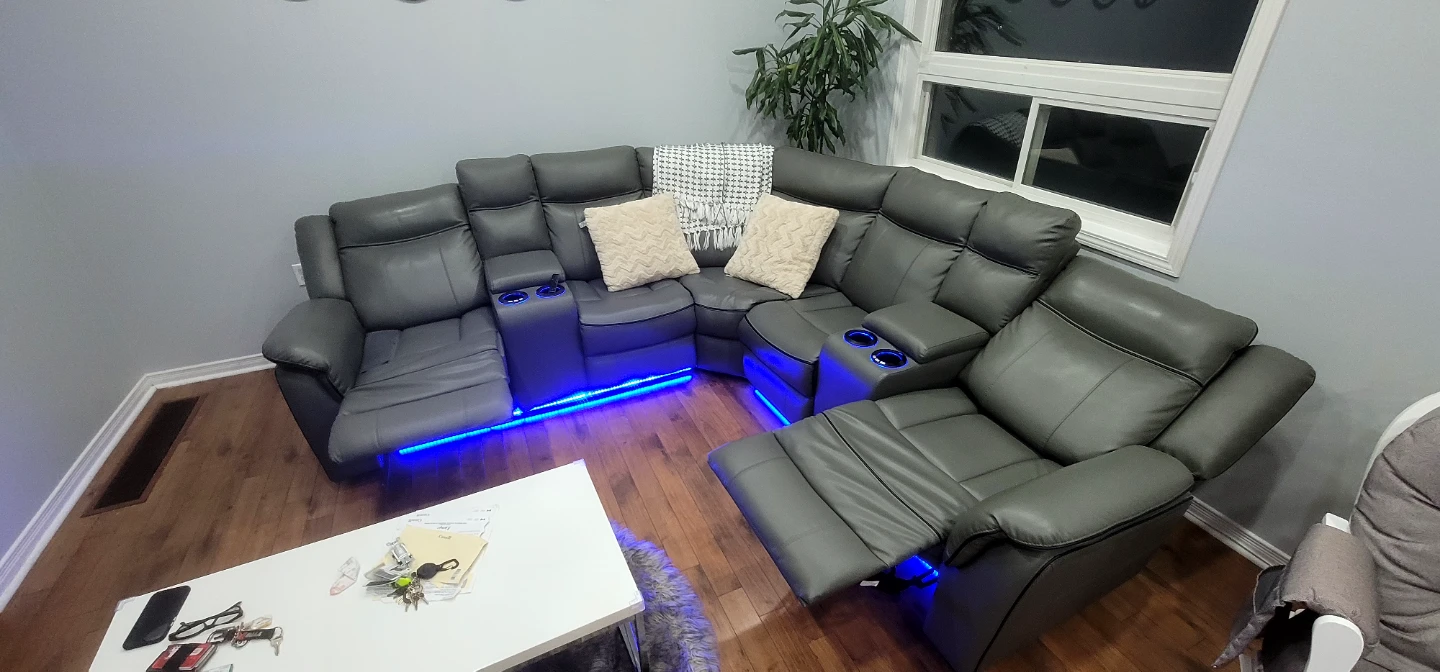 Grey Sectional Recliner Sofa with LED Lights - photo 2