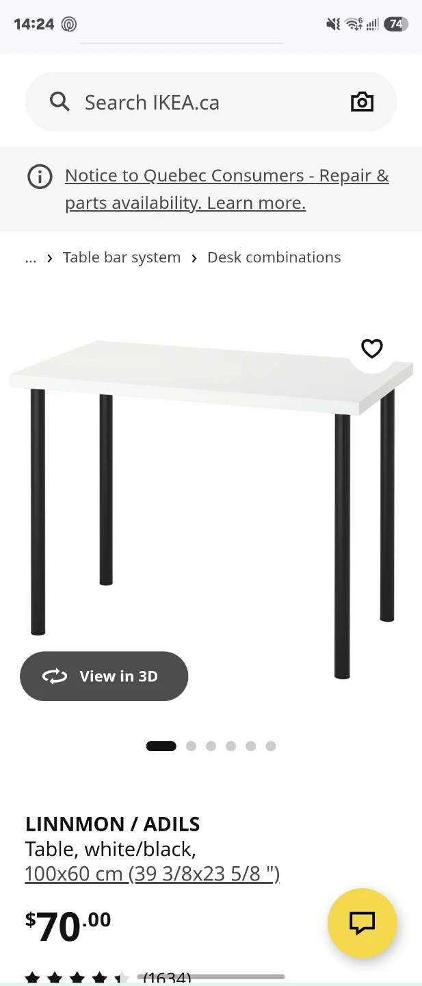 IKEA LINNMON / ADILS Table, White/Black, 100x60 cm