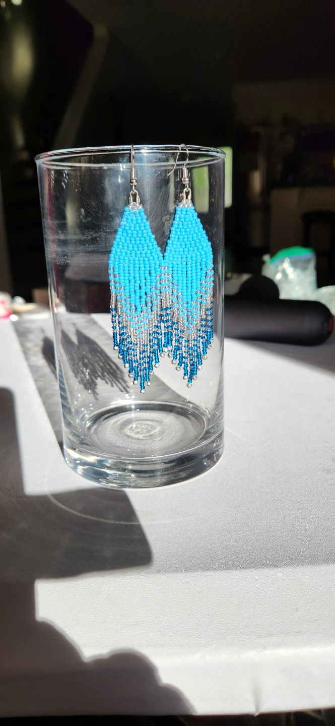 Teal and Silver Beaded Fringe Earrings - photo 2