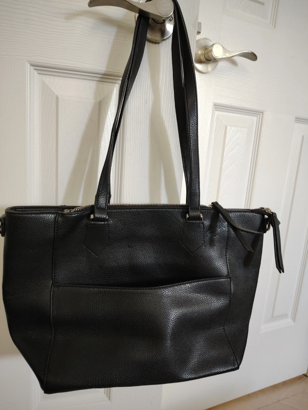 Black Faux Leather Tote Bag