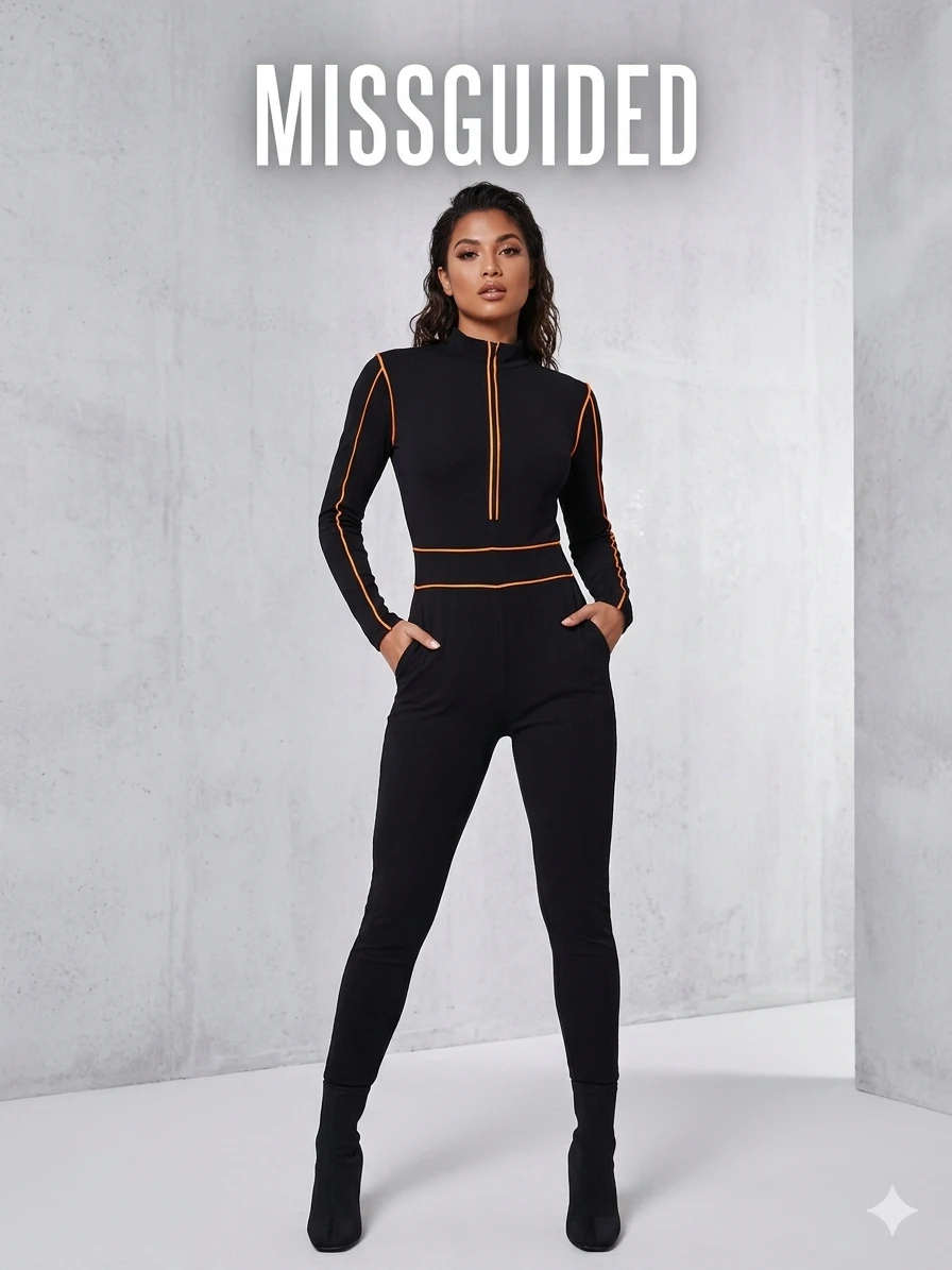 Missguided Black Jumpsuit with Orange Trim