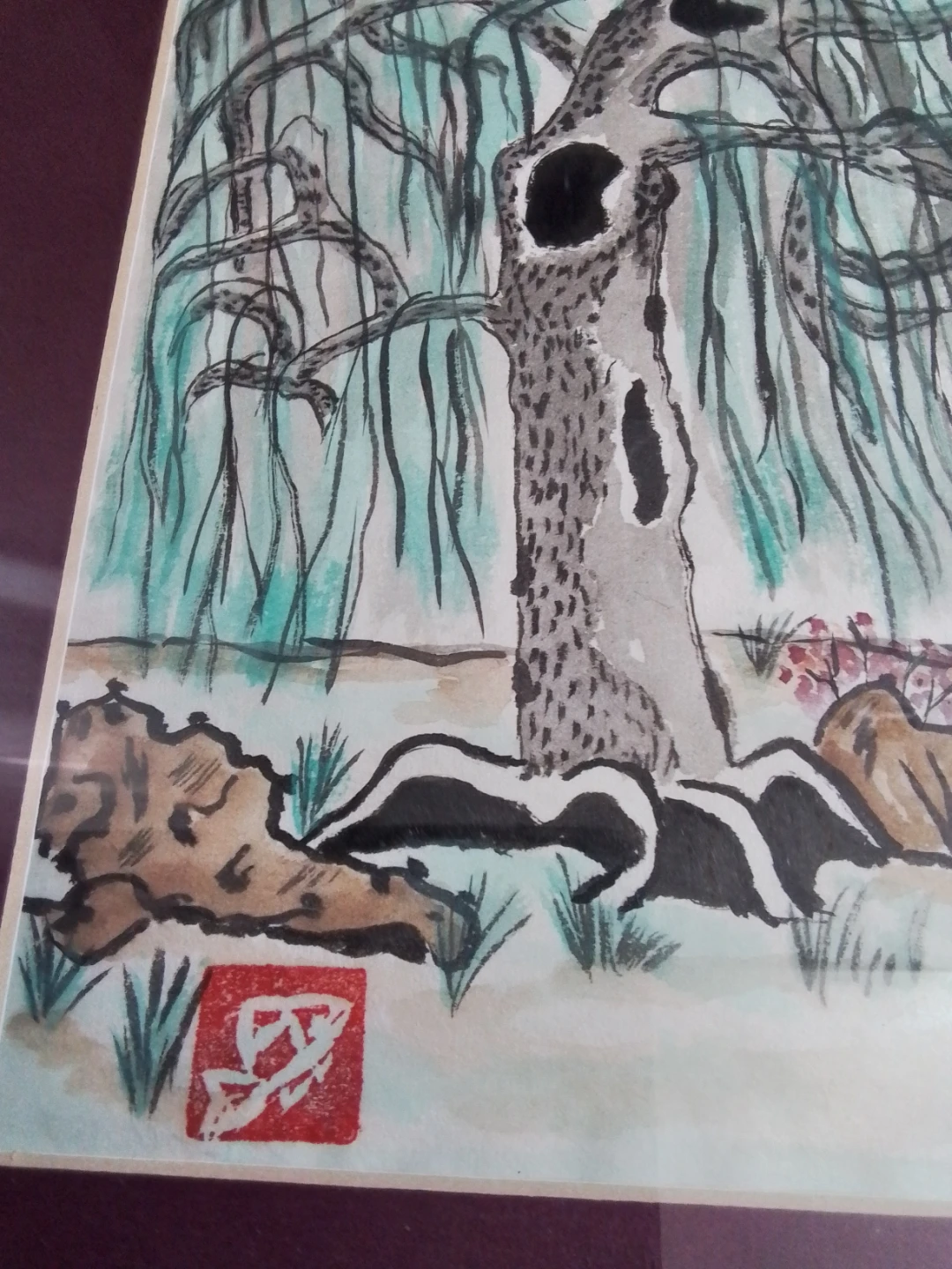 "Eyes of the Willow" – Original 1997 Sumi-e & Watercolor by Erbe - photo 4