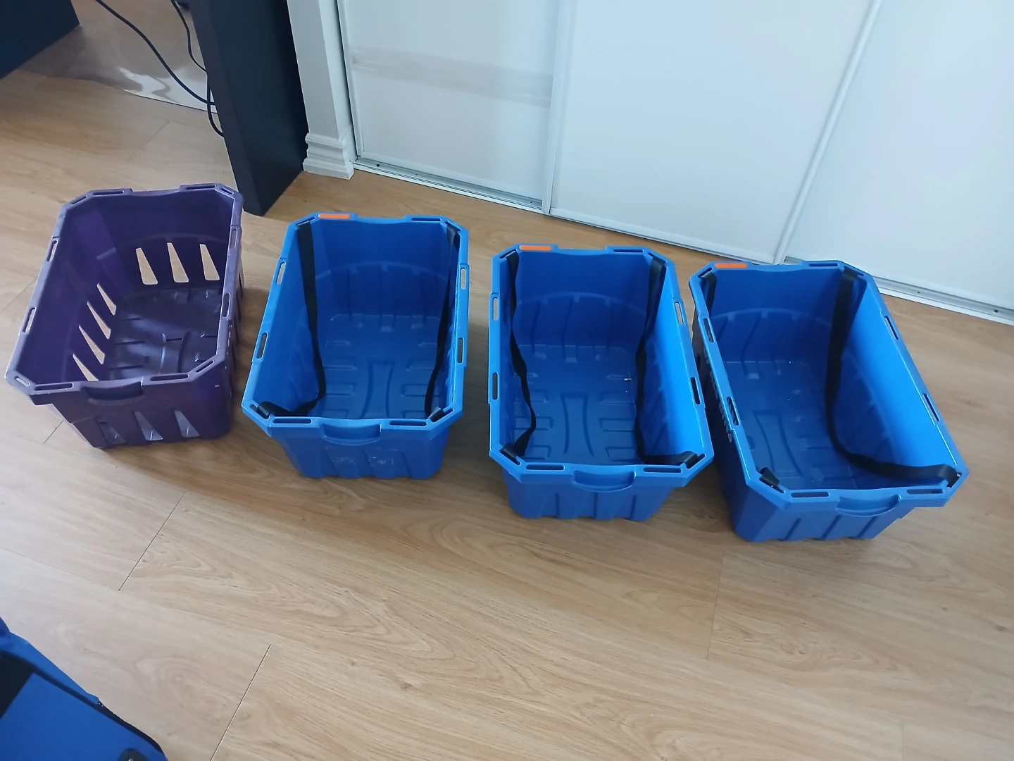Blue Plastic Storage Bins - Set of 5