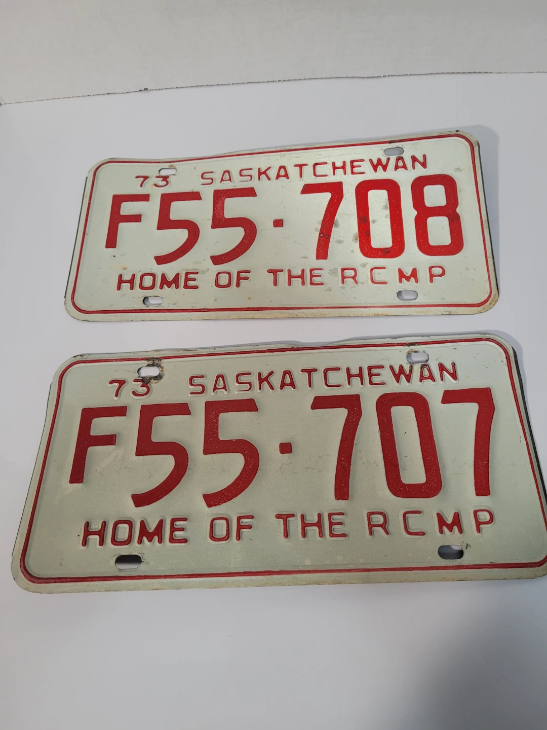 1973 Saskatchewan License Plates (2) F55-707 & F55-708