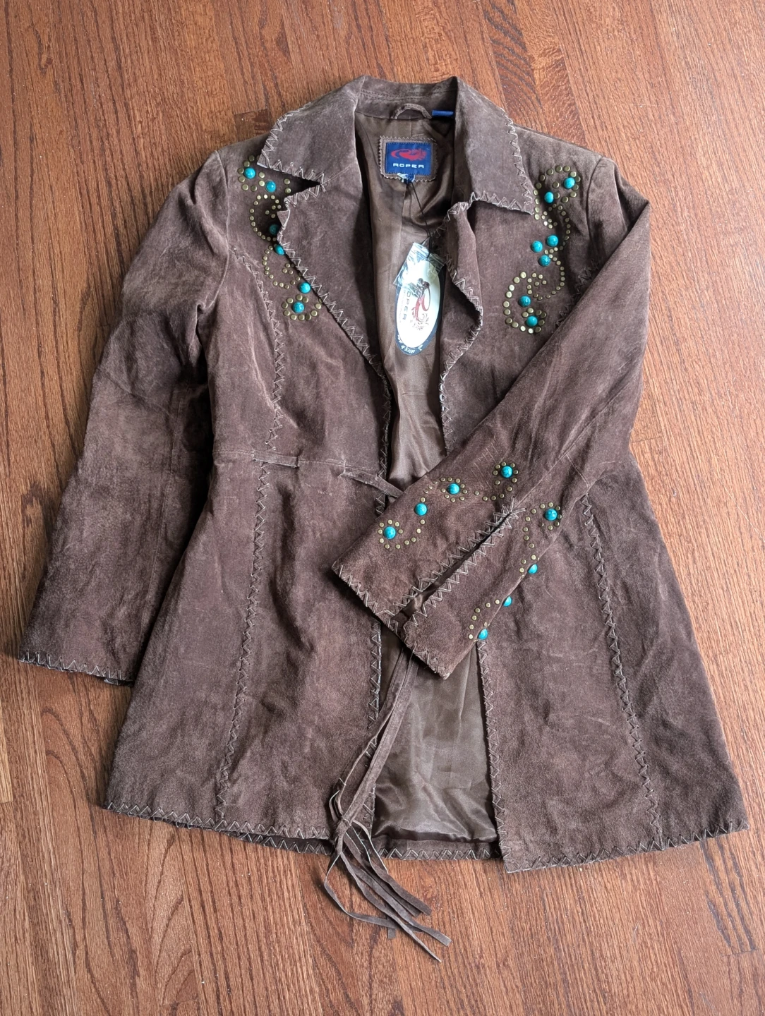 Roper Brown Suede Turquoise Embellished Jacket