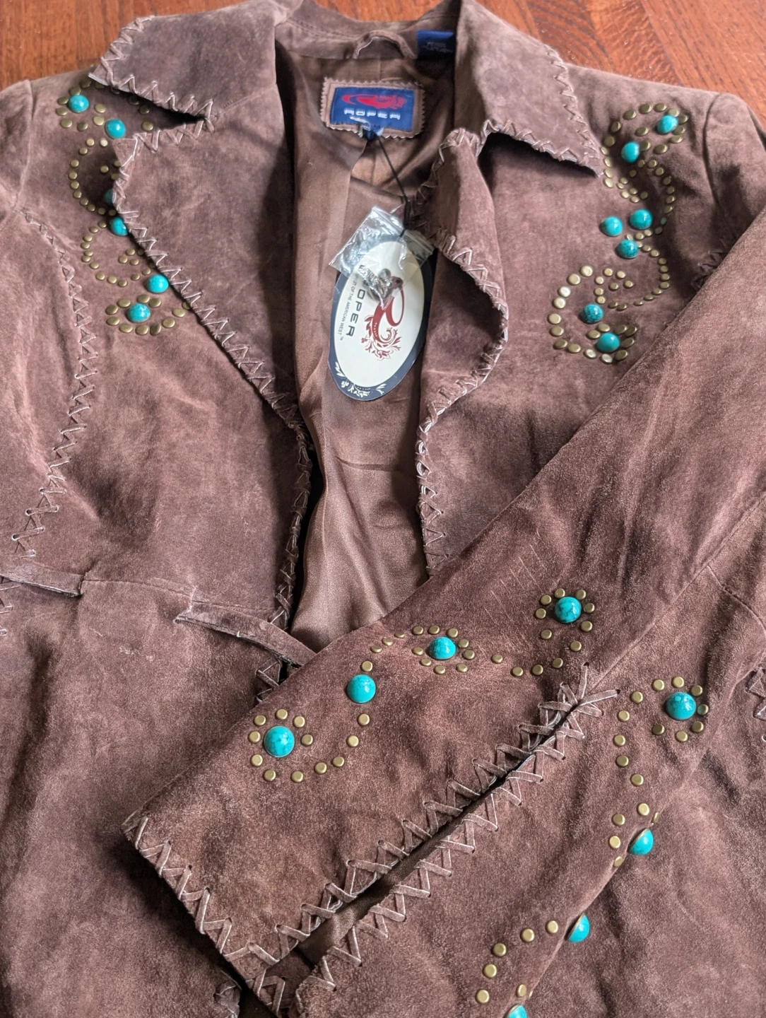 Roper Brown Suede Turquoise Embellished Jacket - photo 2
