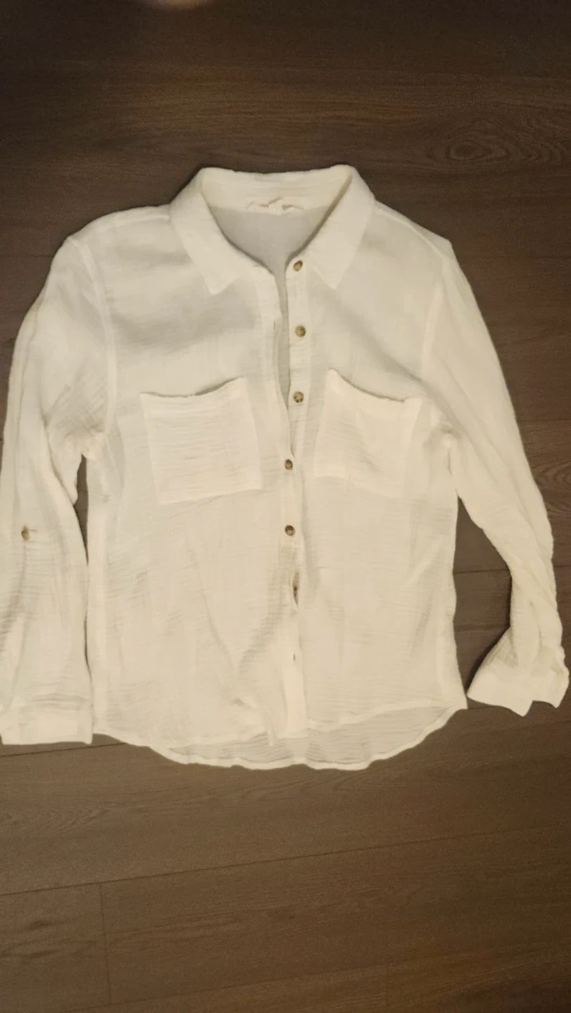 White Gauze Button-Up Shirt- M - photo 2