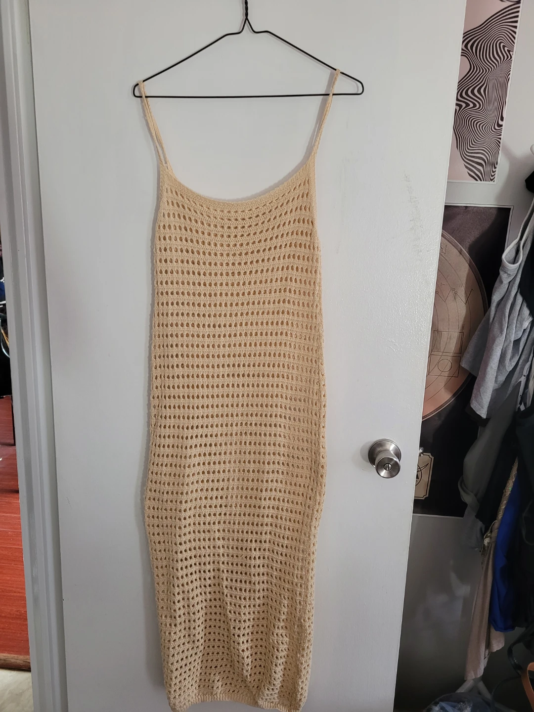 Beige Crochet Midi Dress