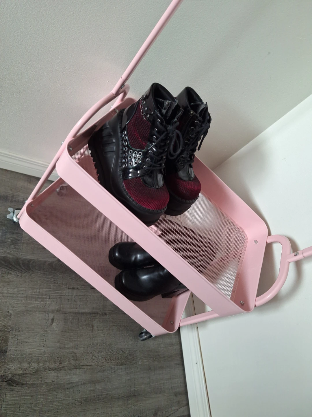 Pink Metal Rolling Cart with 2 Shelves - photo 3