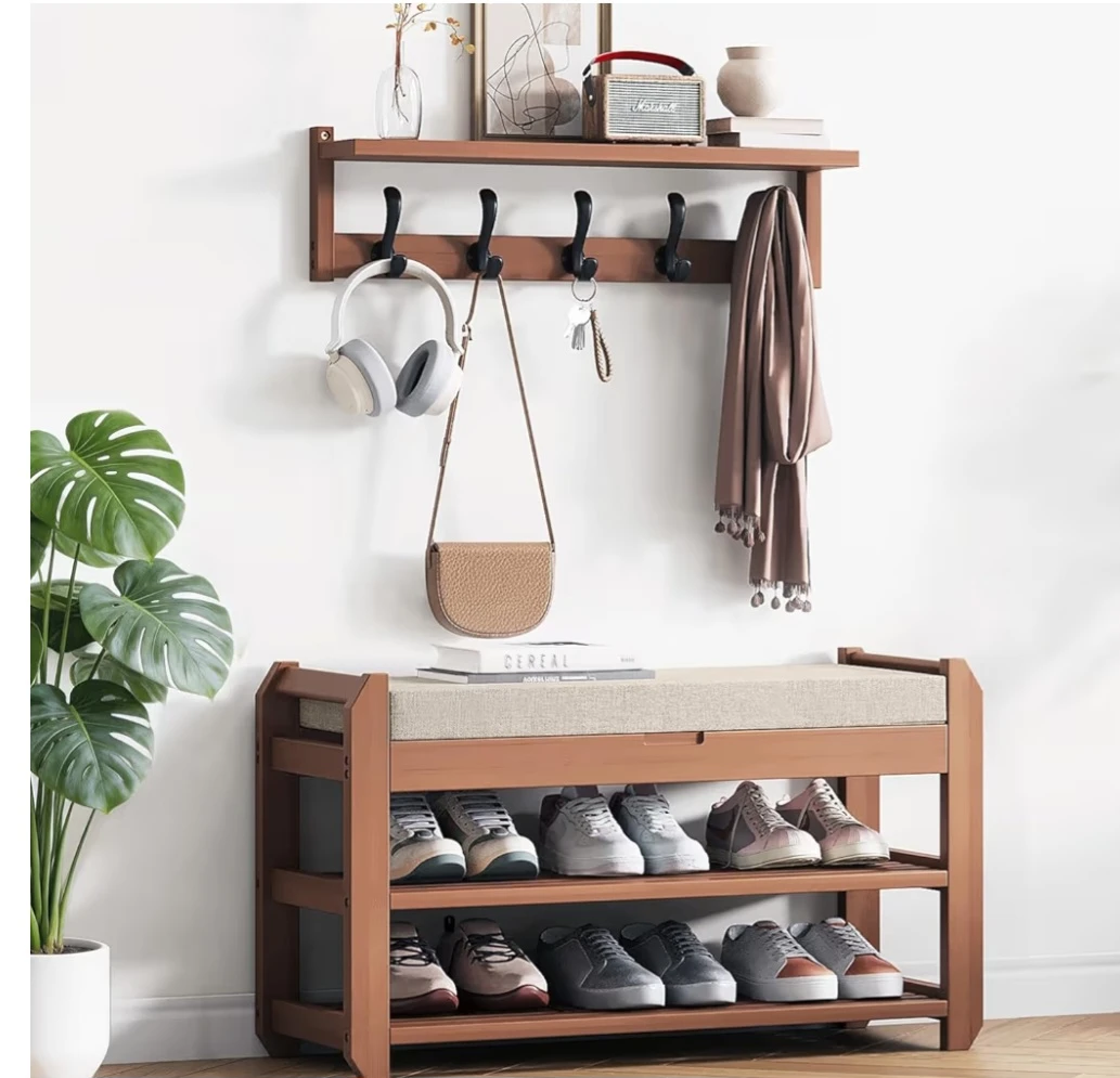 ACSOWOD Shoe Bench and Coat Rack Set