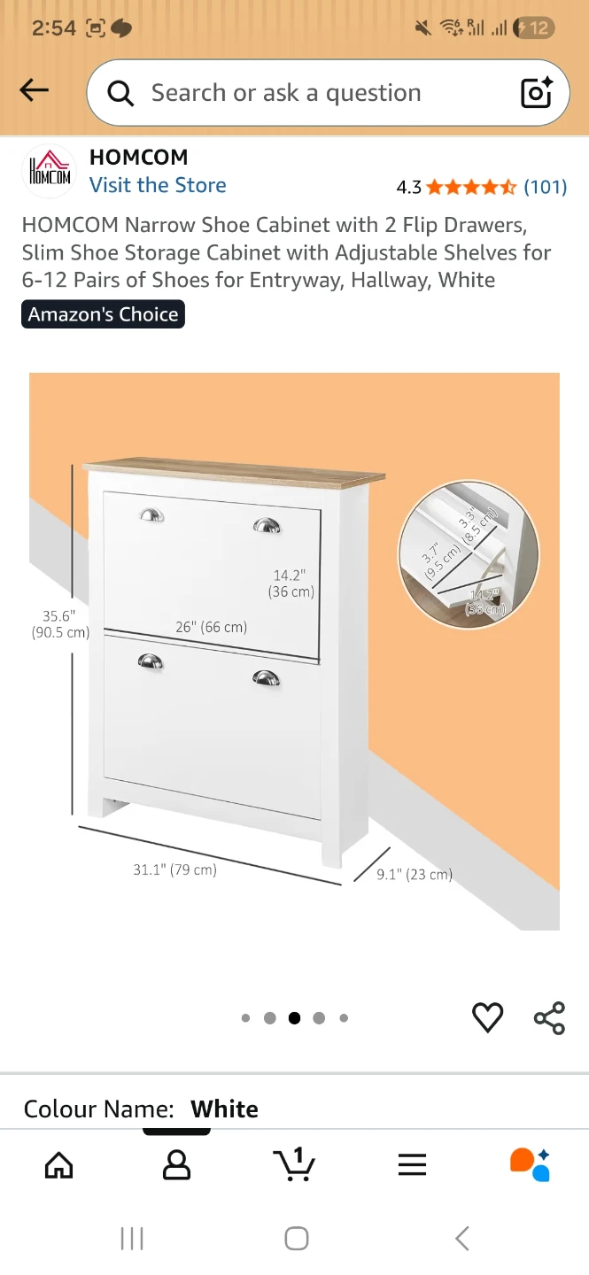 HOMCOM White Narrow Shoe Cabinet with 2 Flip Drawers - photo 2