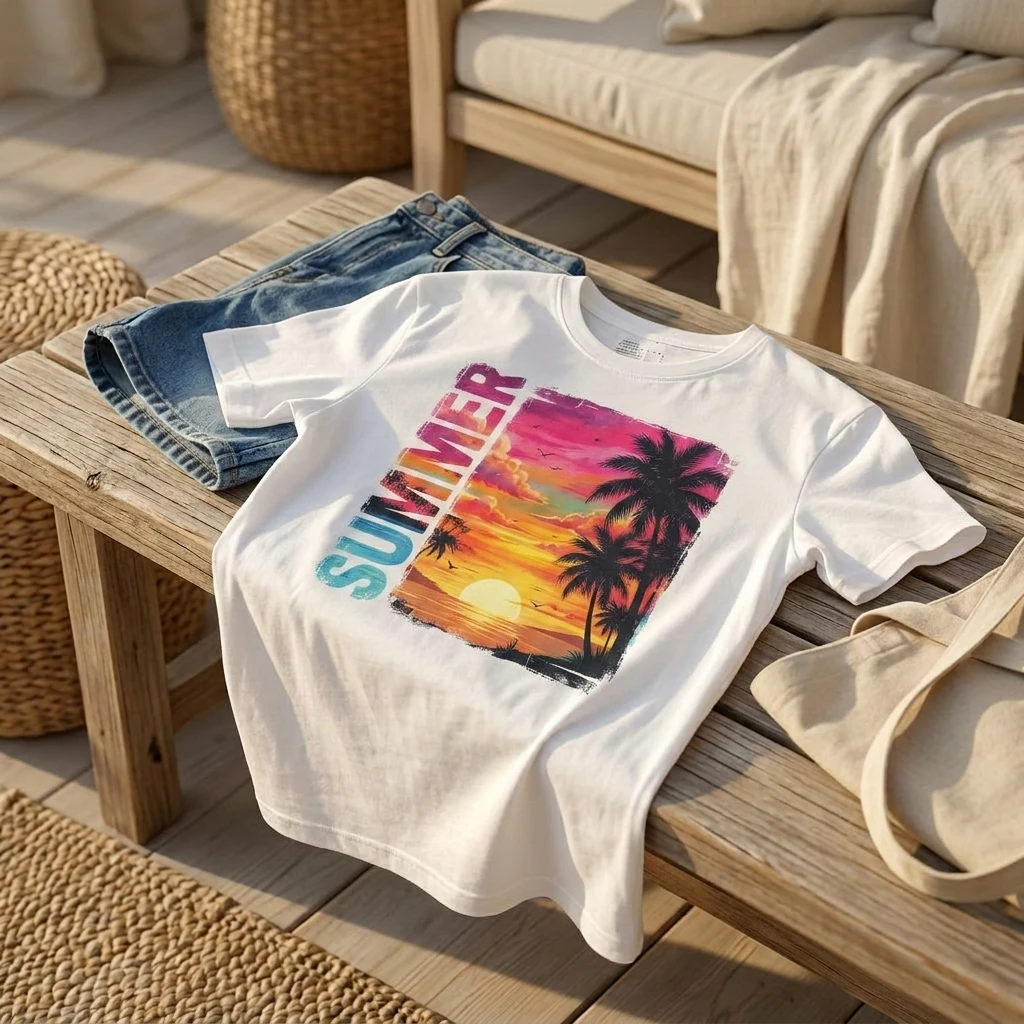 White Graphic T-Shirt - Summer Design