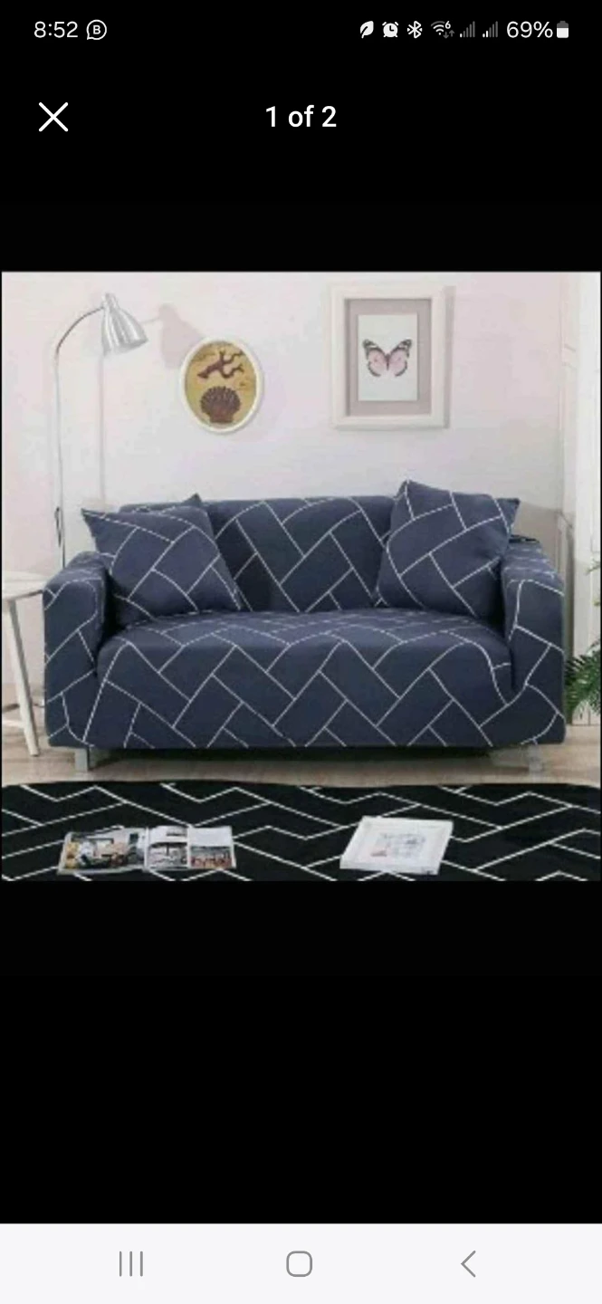 Dark Blue Geometric Pattern Sofa Cover