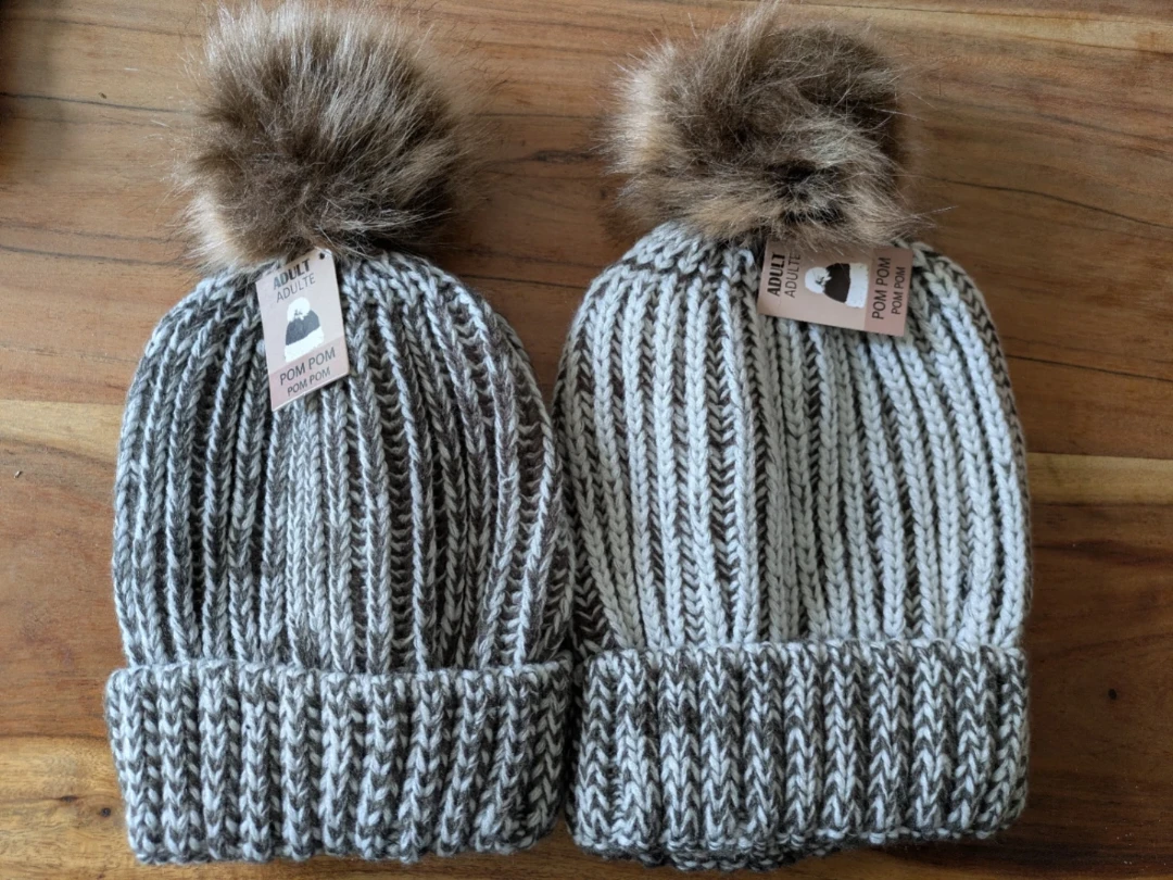 Two Knitted Pom Pom Toques - Adult Size (one-size)