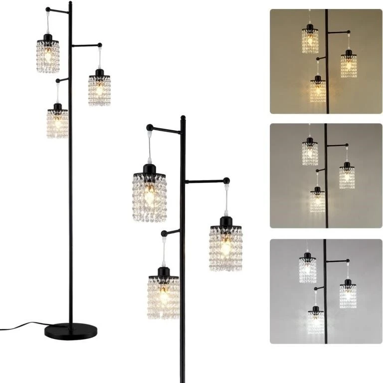 Beaysyty Crystal Black Floor Lamp 3-Light