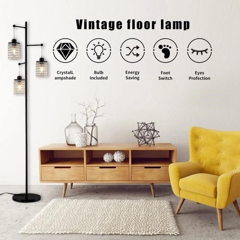 Beaysyty Crystal Black Floor Lamp 3-Light - photo 2