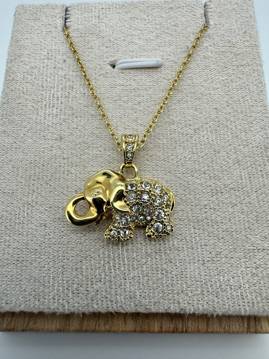 Gold Elephant Necklace with Rhinestones