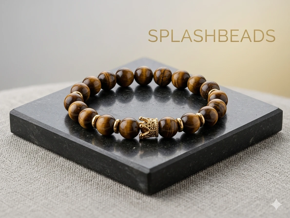 Splashbeads Tiger Eye Bracelet with Crown Charm