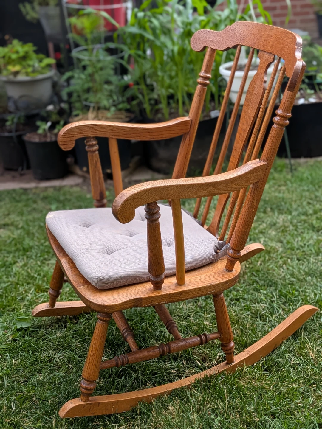 Vintage Wooden Rocking Chair with Cushion
