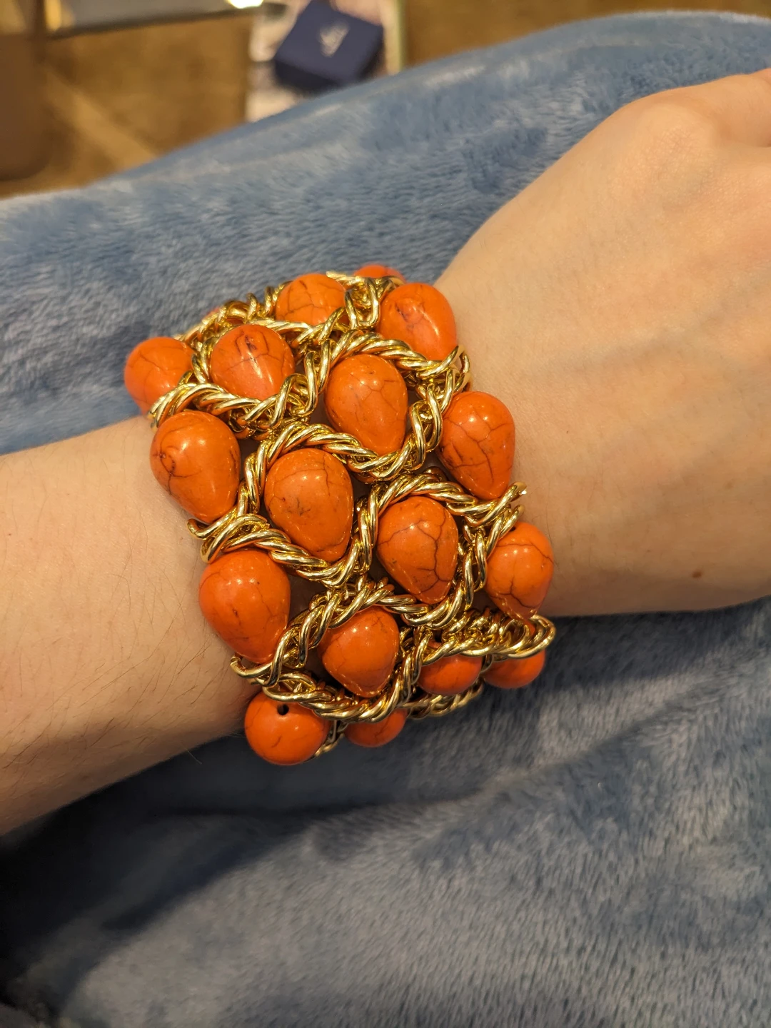 ⚽ Orange and Gold-tone Stretch Bracelet - photo 2
