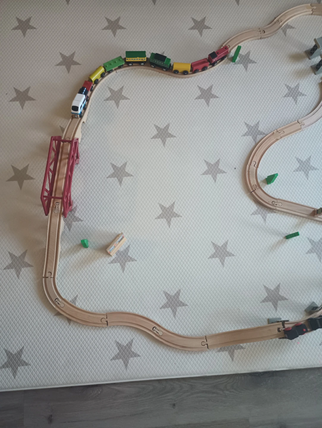 Wooden Train Track Set with Bridge and Multiple Trains - photo 3