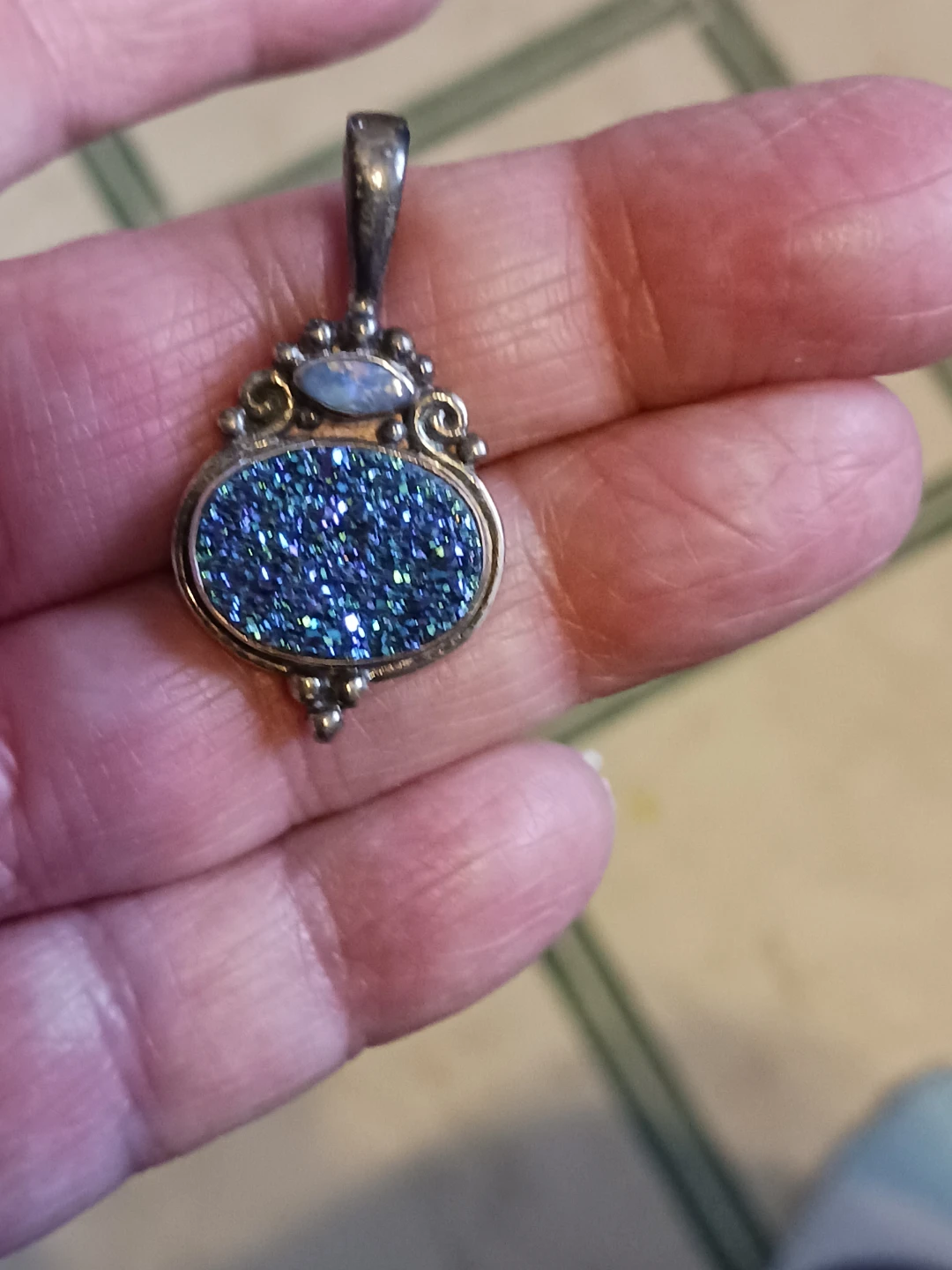 Sajen Sterling Silver Blue Druzy Pendant with Opal