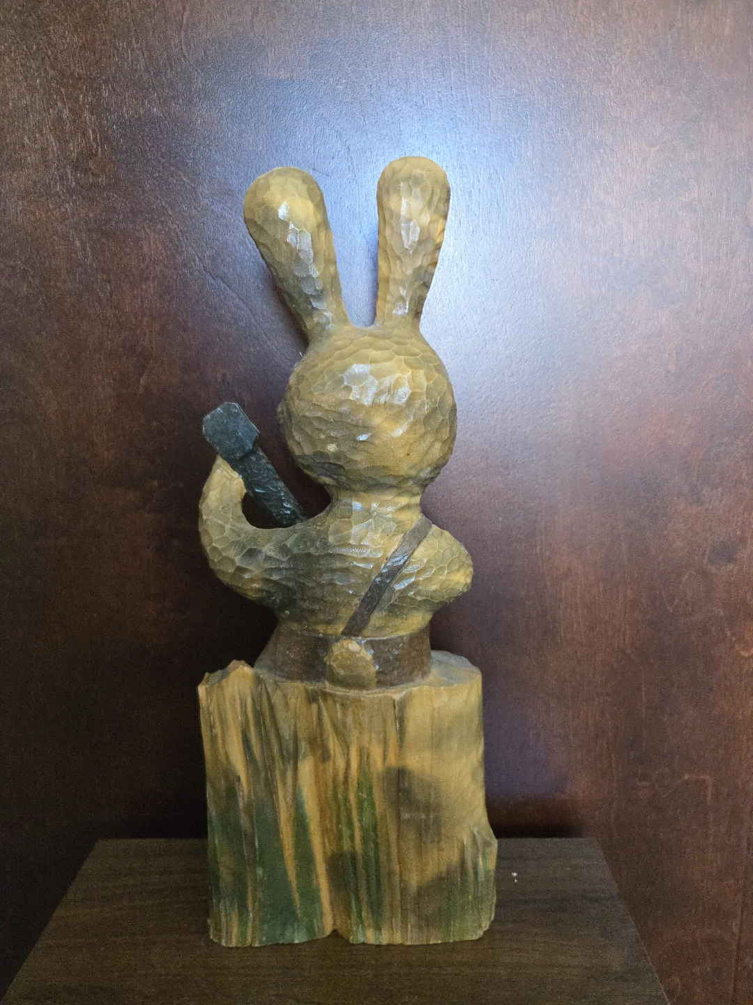 Hand-carved Wooden Bunny Musician Figurine - photo 2