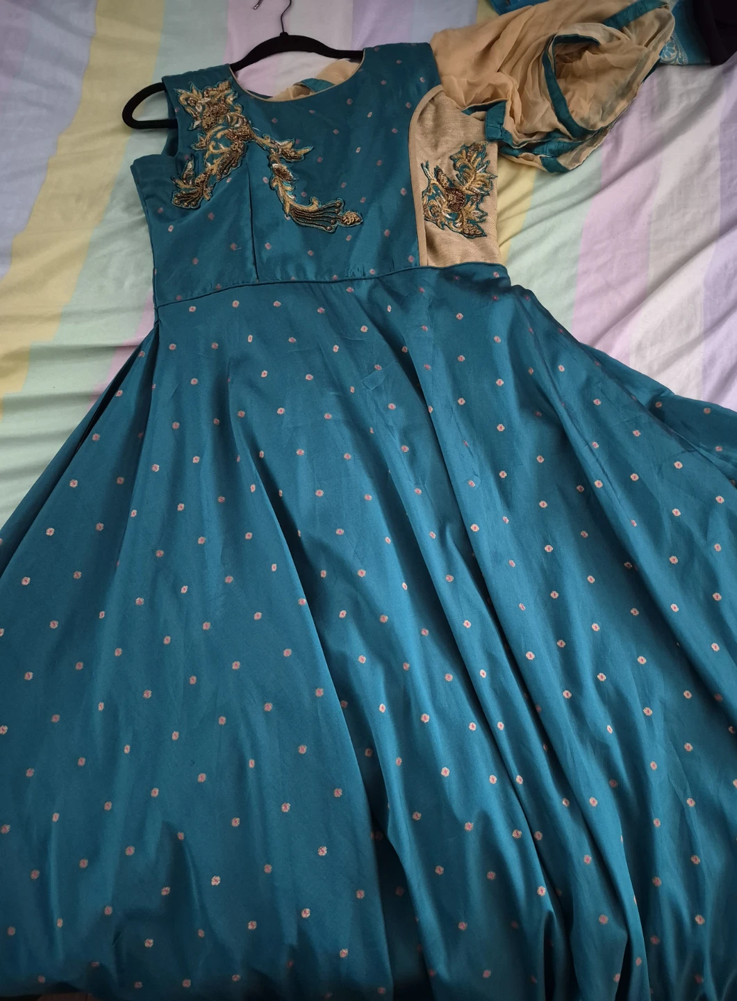 Teal Kameez Shalwar with Gold Embroidery