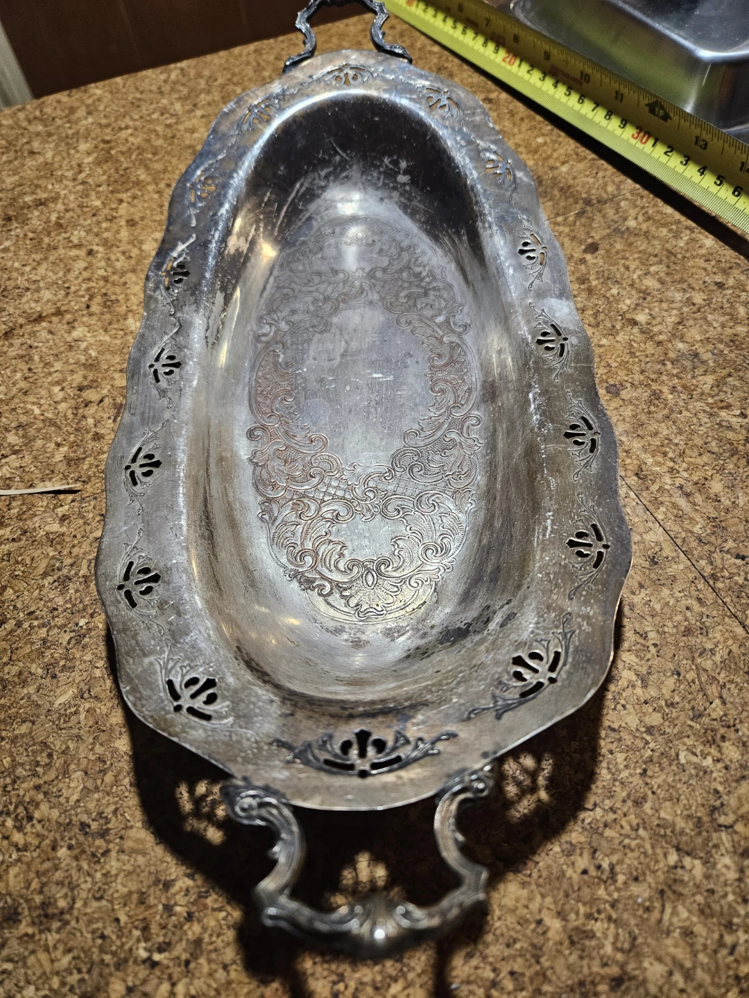 Antique Silver Plated Serving Tray with Handles - photo 2