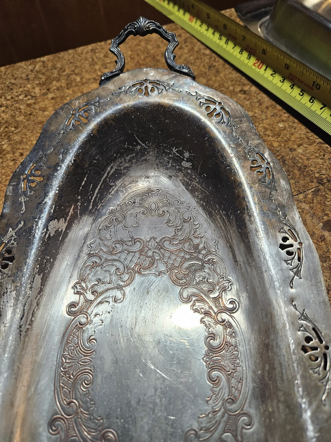 Antique Silver Plated Serving Tray with Handles - photo 3