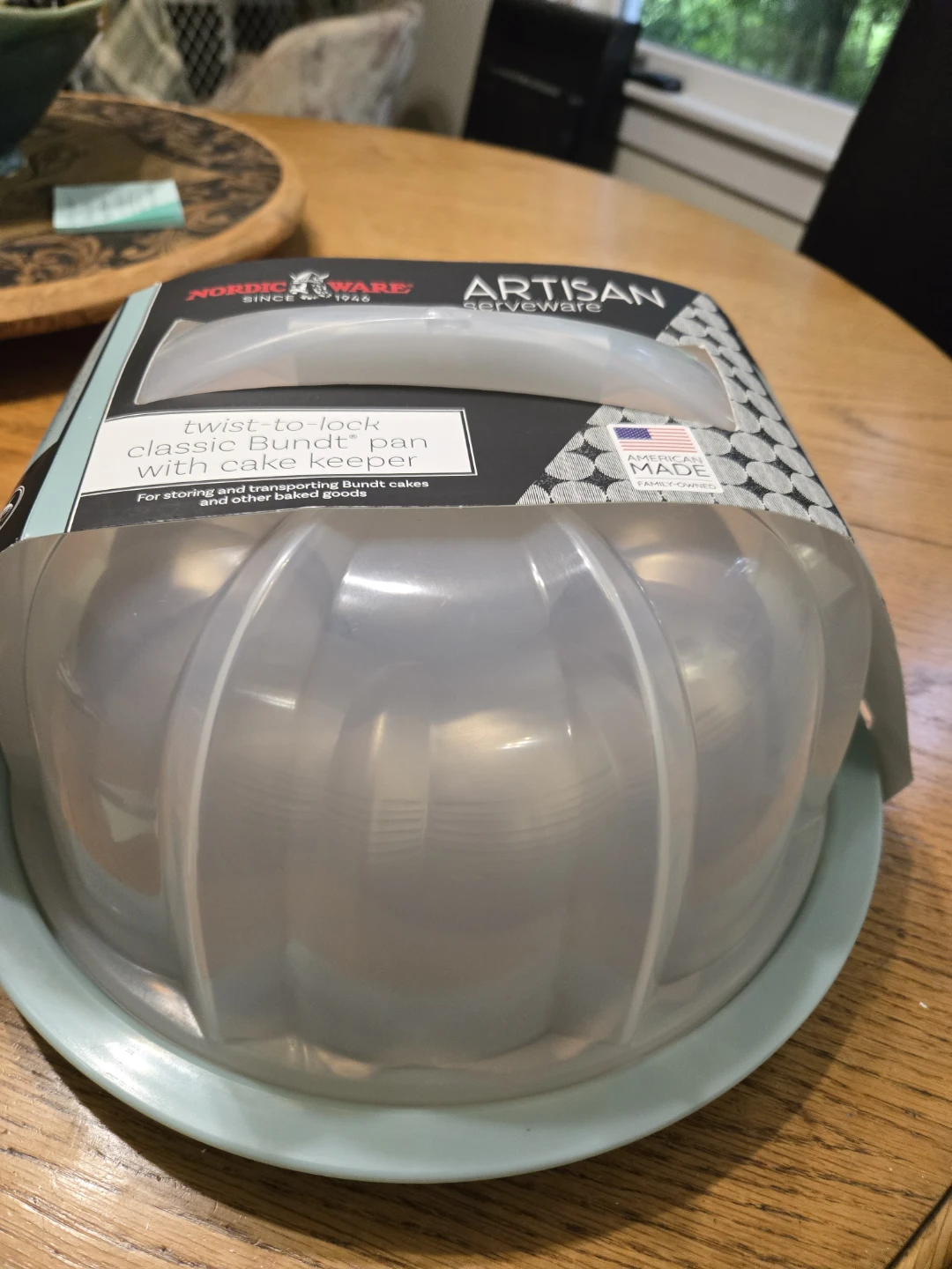 Nordic Ware Bundt Pan and cake carrier.