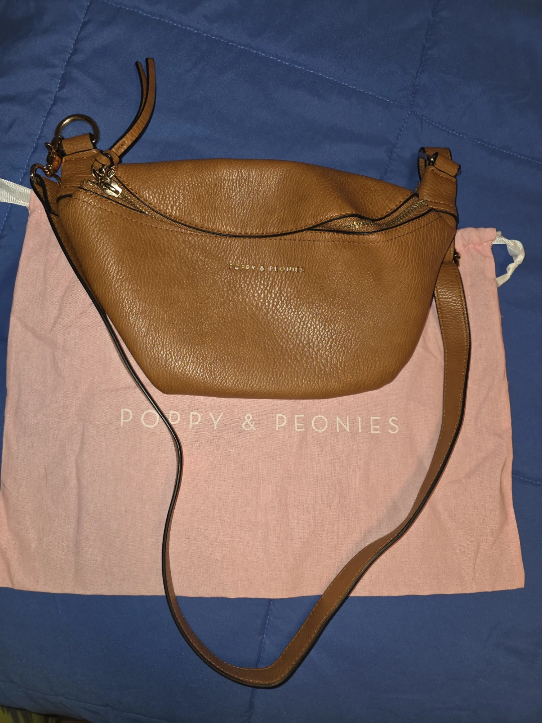 Poppy & Peonies Brown Leather Crossbody Bag