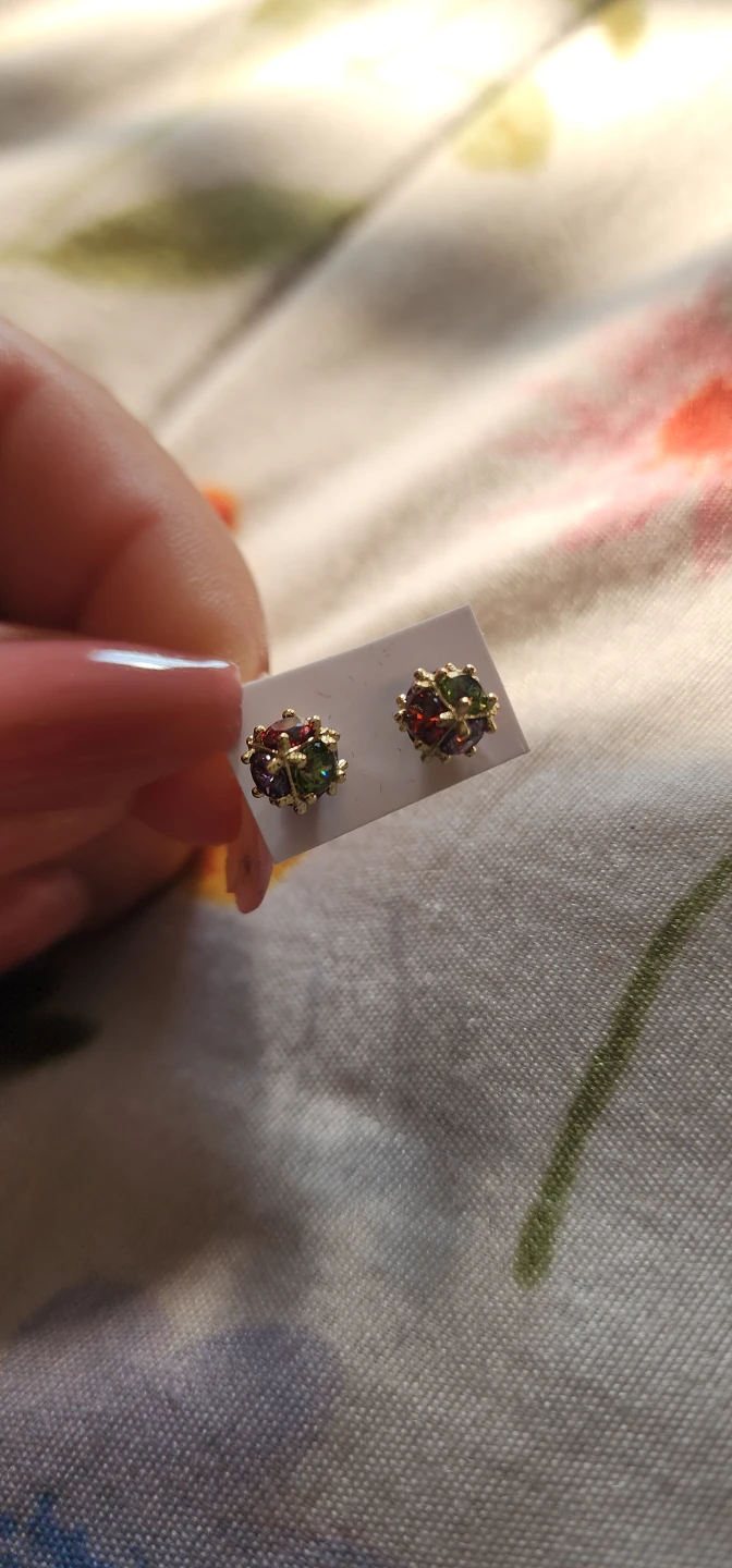 Gold platted Stud Earrings with Colorful Gems