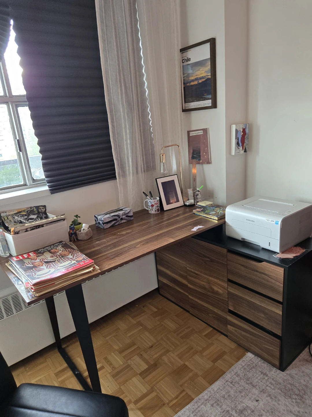 L-Shaped Desk with Drawers and Cabinet