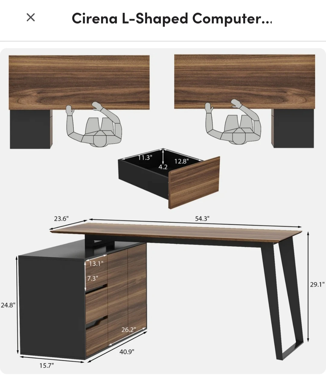 L-Shaped Desk with Drawers and Cabinet - photo 5