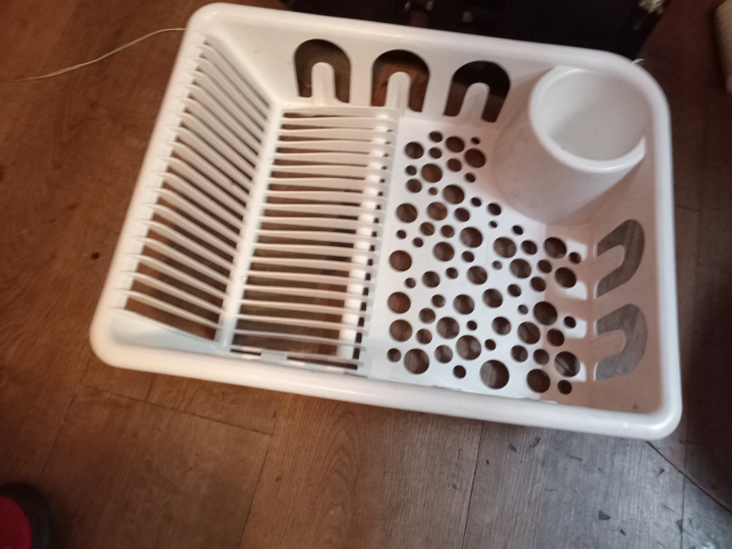 White Plastic Dish Drying Rack with Utensil Holder