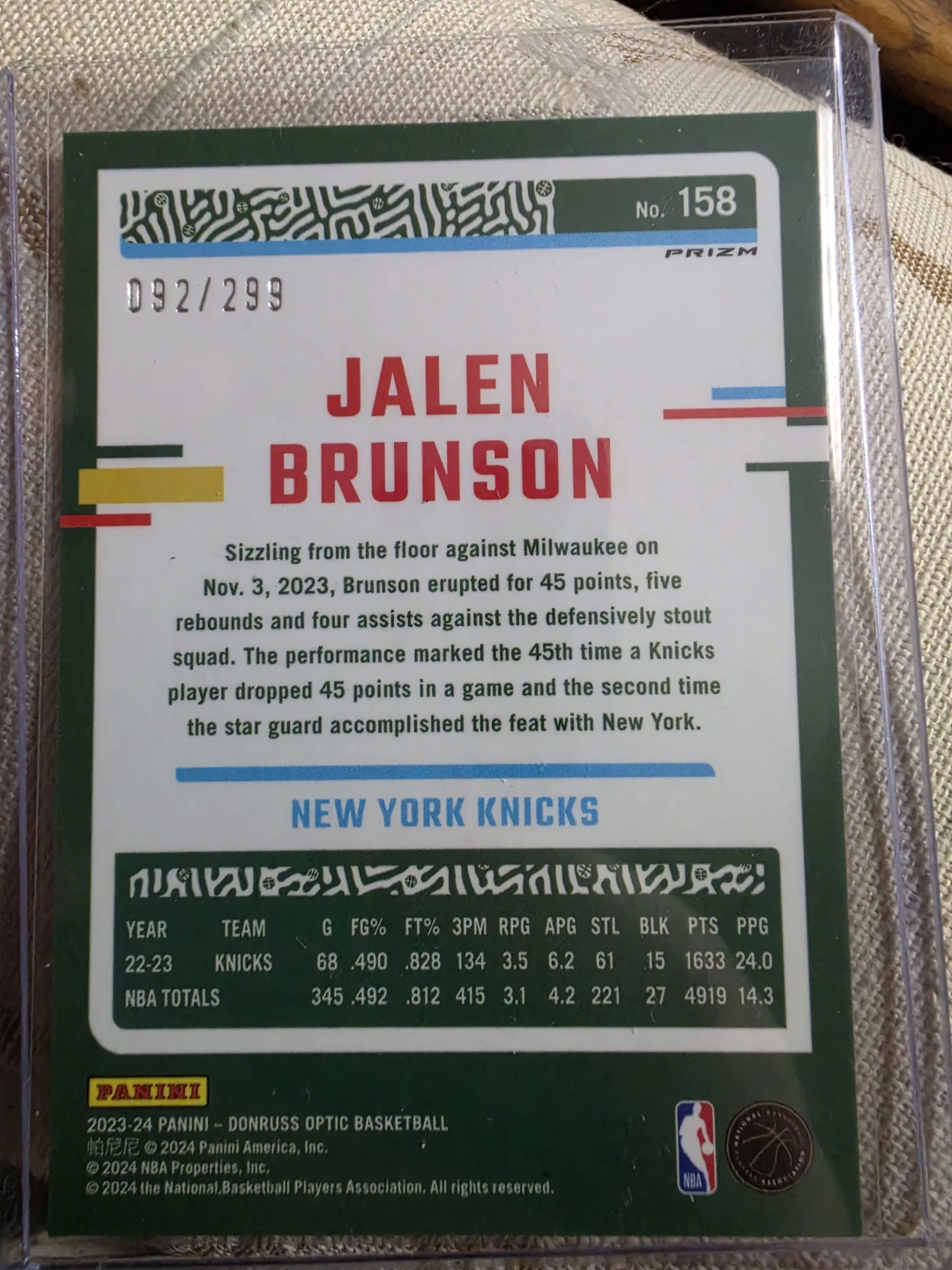 Jalen Brunson 2023-24 Panini Donruss Optic - photo 2