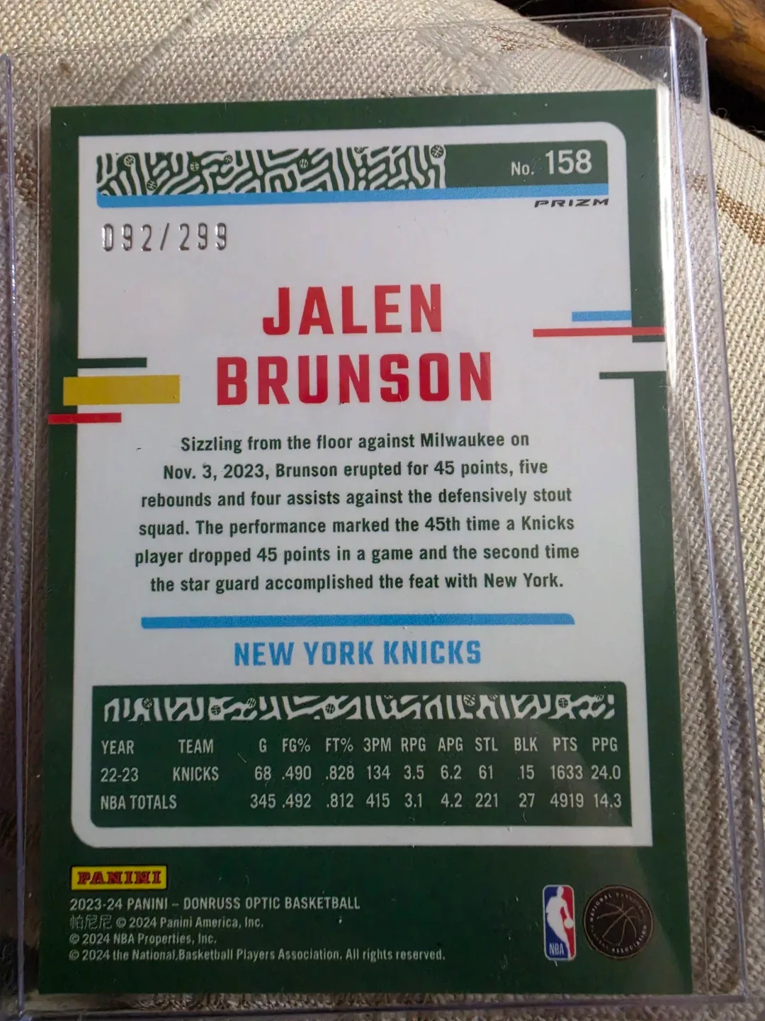 Jalen Brunson 2023-24 Panini Donruss Optic - photo 2
