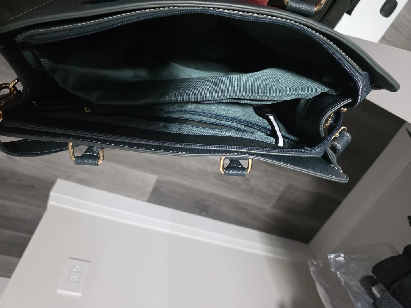 Dark Green Faux Leather Briefcase / Tote Bag⚽ - photo 3