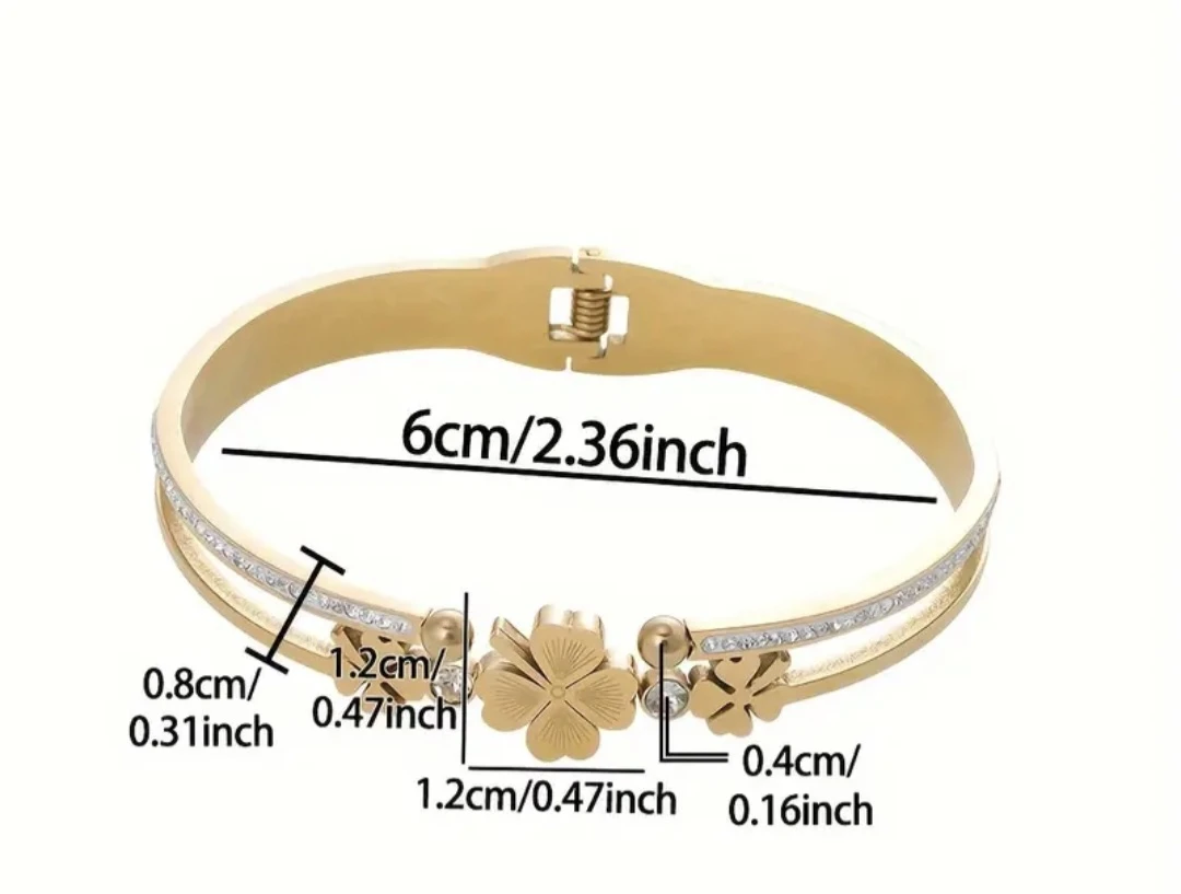 Gold Clover Bangle Bracelet with Crystals - photo 4