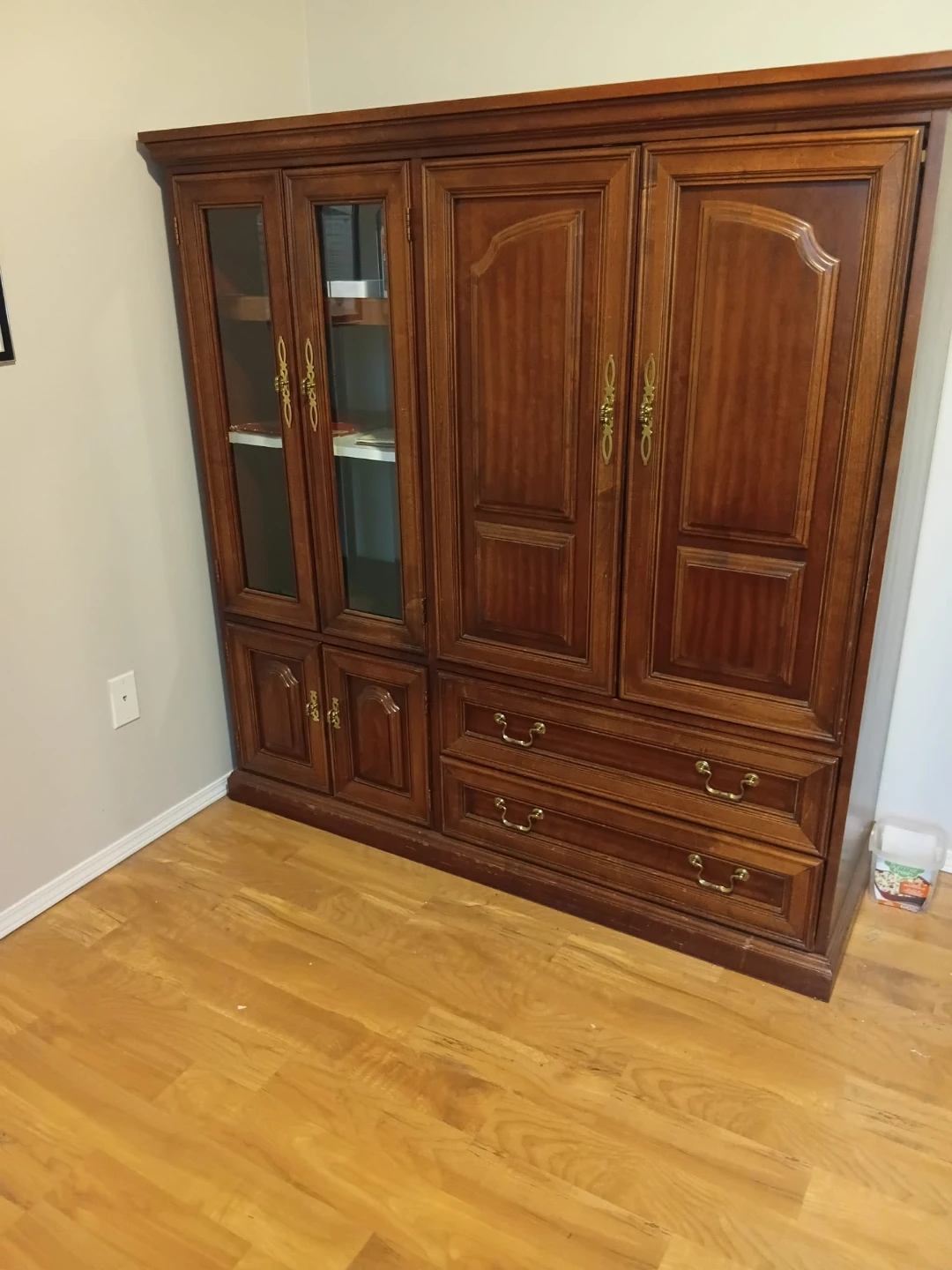 Wooden Armoire with Glass Doors and Drawers - photo 2